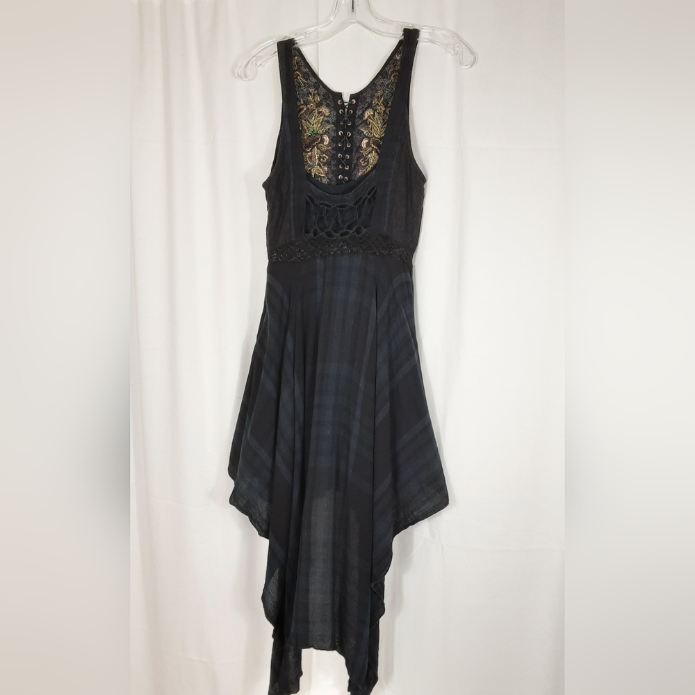 Free People Lace Me Up Embroidered Hi-low Handkerchief Hem Flowy Boho Dress. - Picture 5 of 15
